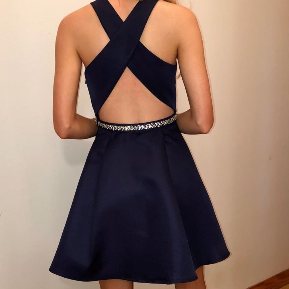 Navy Blue Cocktail Crossed Back Dress- Size 0/2